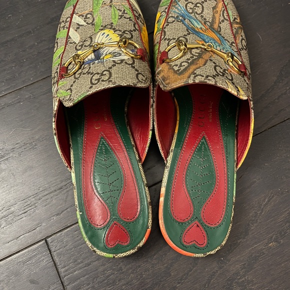Authentic womens Gucci Grey Canvas Bird Printed Princetown mules size 35 - Picture 3 of 7